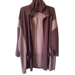 ANYBODY NWOT Double Knit Open Front Hooded Cardigan Size 4X Raisin Pockets